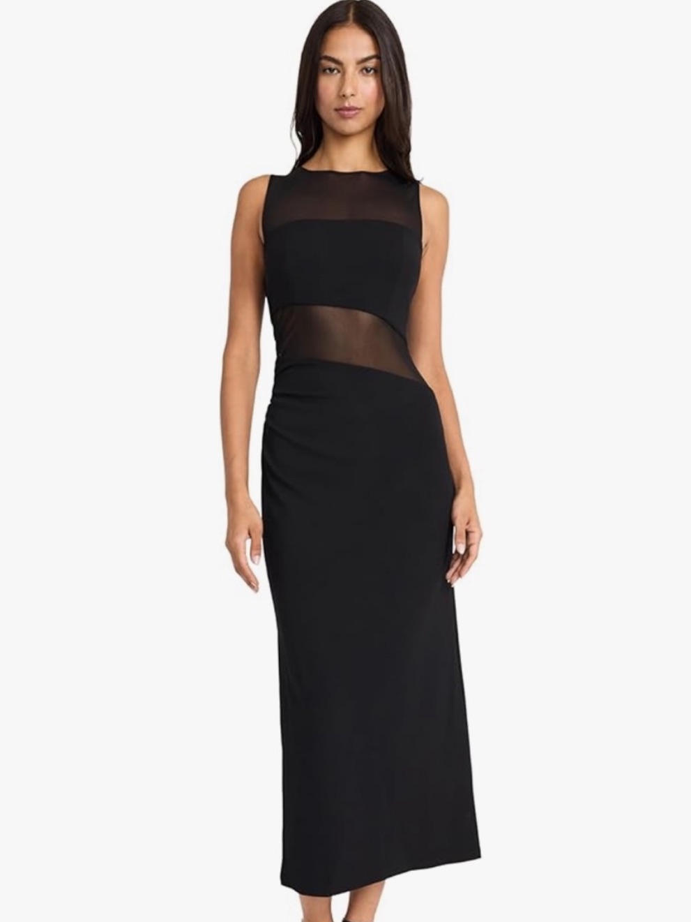 Donna Morgan Black Sleeveless Mesh-Panel Maxi Gown